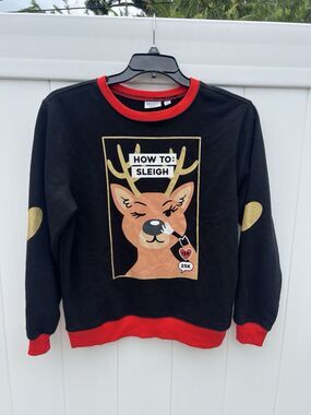 Mighty Fine Sweater Womens Medium Christmas Reindeer How To Sleigh